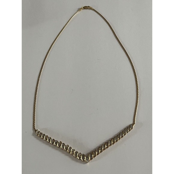 Vermeil Sterling Silver  .10ctw Diamond Flat V Wheat Necklace 16.5” 8.38G - Picture 2 of 16